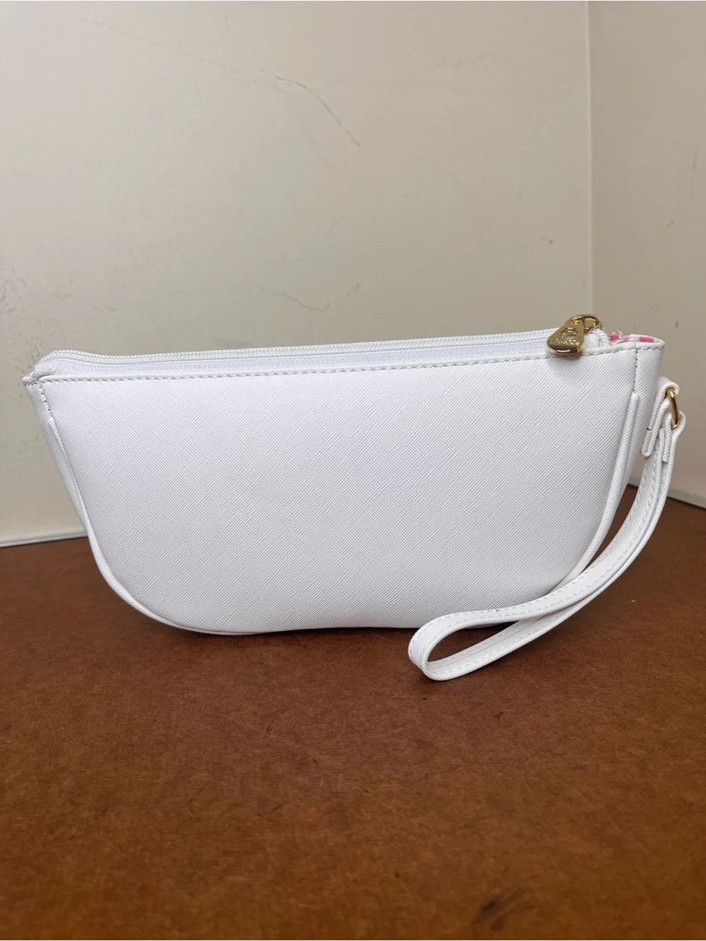 Court Couture Minimalist White Wristlet Clutch with Gold Zip Accent